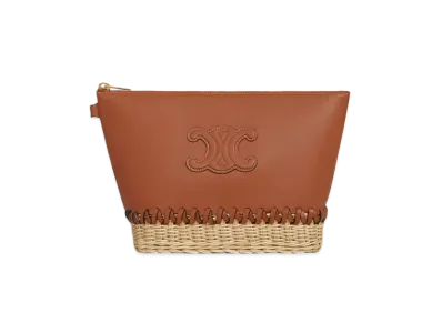 CELINE Triomphe Pouch in Lambskin and Wicker "Tan"