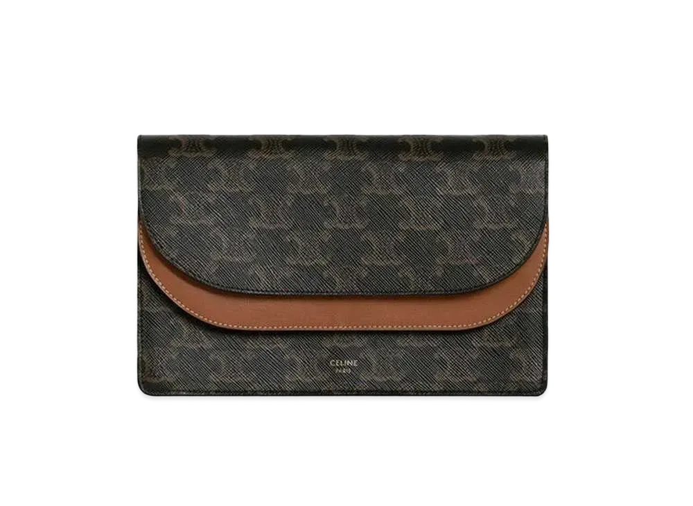 CELINE Wallet on strap in Triomphe Canvas and Smooth Lambskin  "Tan"