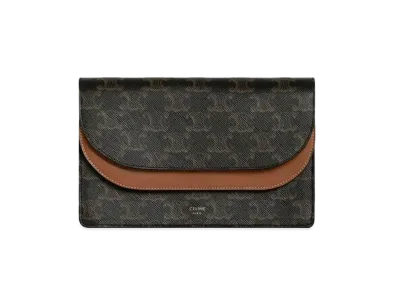 CELINE Wallet on strap in Triomphe Canvas and Smooth Lambskin "Tan"