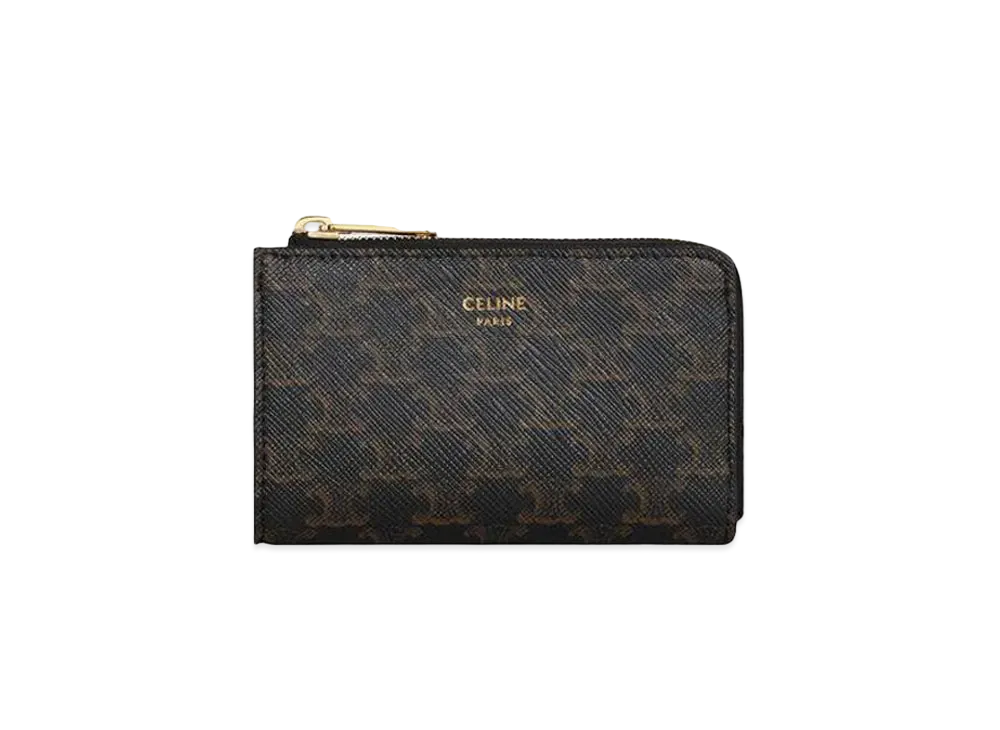 CELINE Zipped Coin Purse in Triomphe Canvas  "Black/Tan"