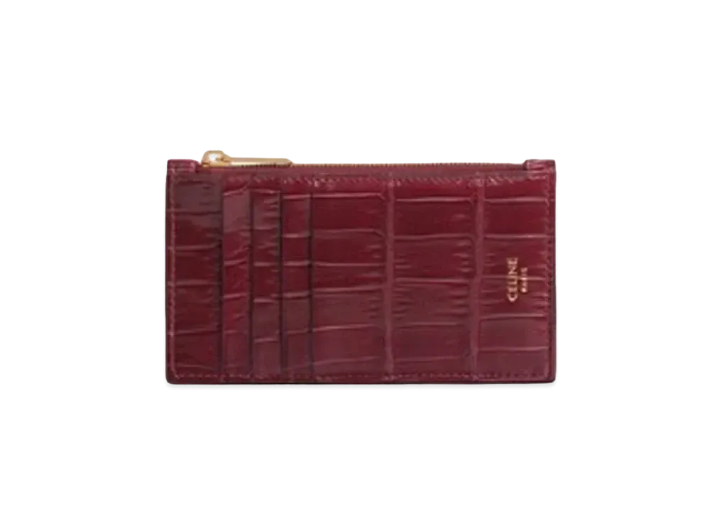 CELINE Zipped Compact Card Holder in Crocodile  "Bourgogne"
