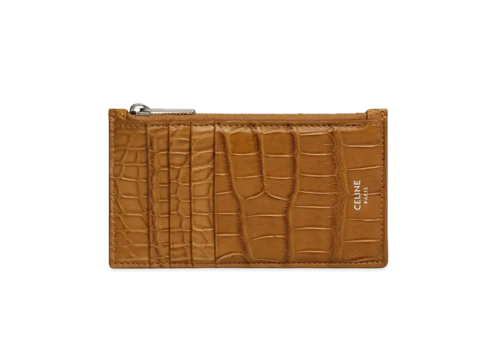 CELINE Zipped Compact Card Holder in Crocodile "Blonde"