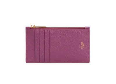 CELINE Zipped Compact Card Holder In Grained Calfskin "Wild Berry"