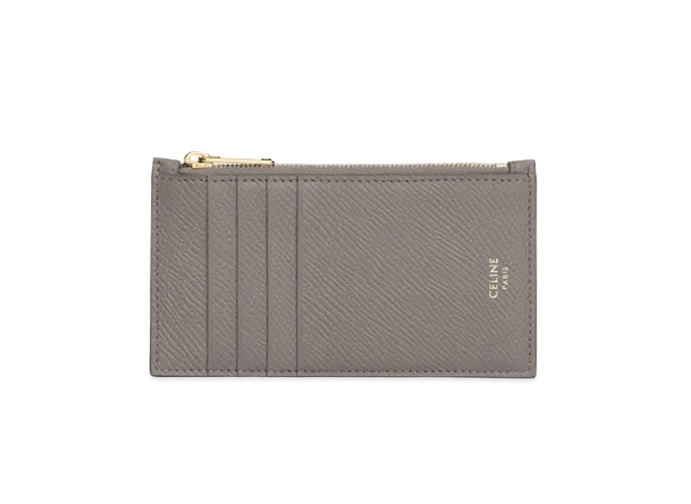 CELINE Zipped Compact Card Holder In Grained Calfskin "Pebble"