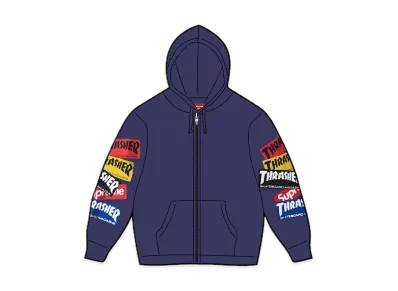 Supreme / Thrasher® Multi Logo Zip Up Hooded Sweatshirt "Washed Navy"