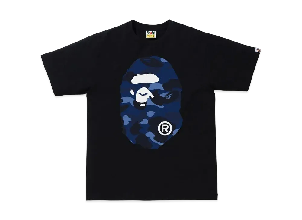 A BATHING APE COLOR CAMO BIG APE HEAD TEE "Black/Navy"