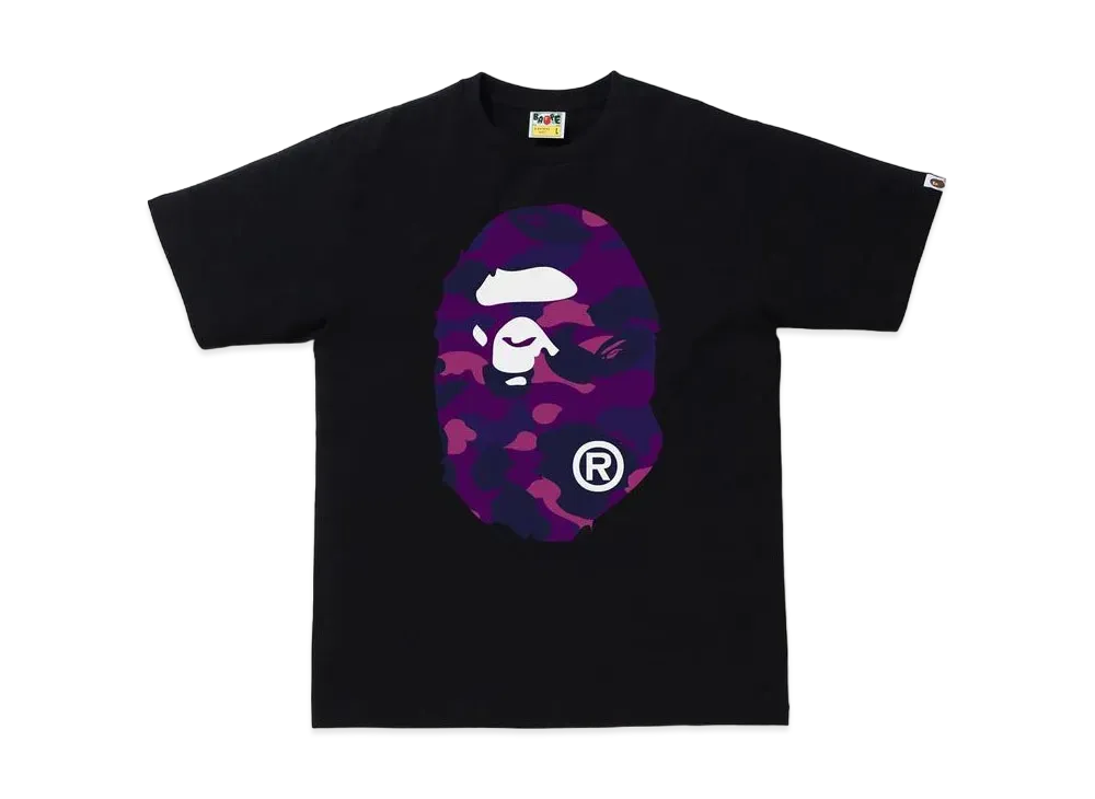 A BATHING APE COLOR CAMO BIG APE HEAD TEE "Black/Purple"