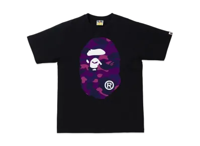 A BATHING APE COLOR CAMO BIG APE HEAD TEE "Black/Purple"