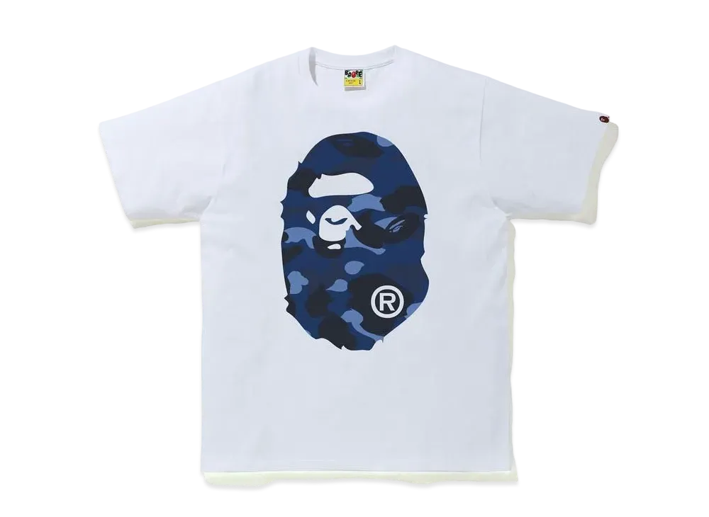 A BATHING APE COLOR CAMO BIG APE HEAD TEE "White/Navy"