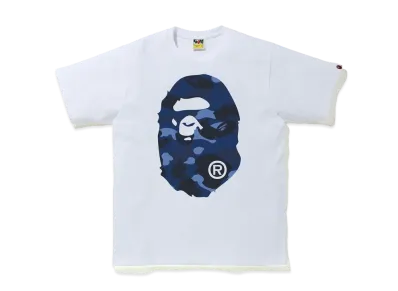 A BATHING APE COLOR CAMO BIG APE HEAD TEE "White/Navy"