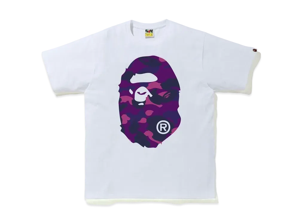 A BATHING APE COLOR CAMO BIG APE HEAD TEE "White/Purple"
