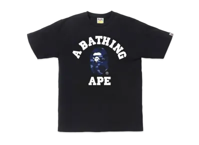 A BATHING APE COLOR CAMO COLLEGE TEE "Black/Navy"