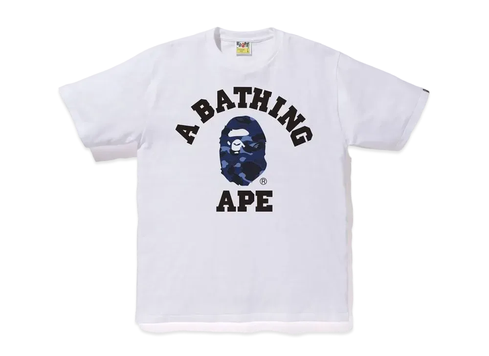 A BATHING APE COLOR CAMO COLLEGE TEE "White/Navy"