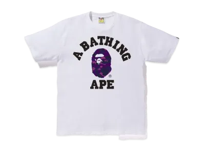 A BATHING APE COLOR CAMO COLLEGE TEE "White/Purple"