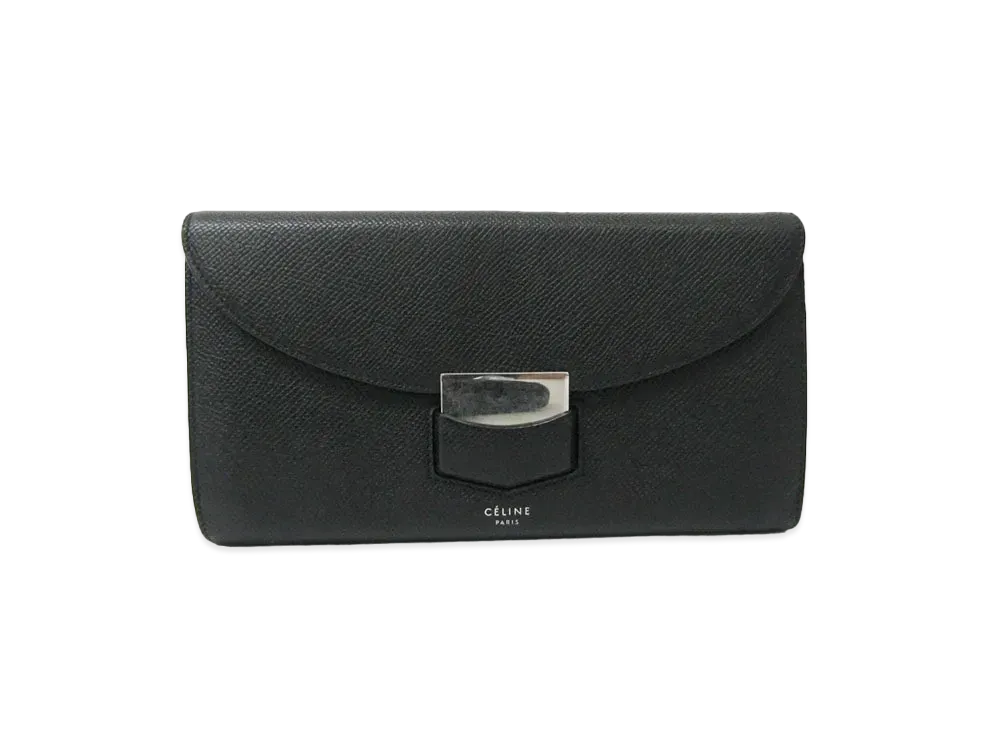 CELINE Trotter Large Flap Multifaction Leather Wallet "Black"
