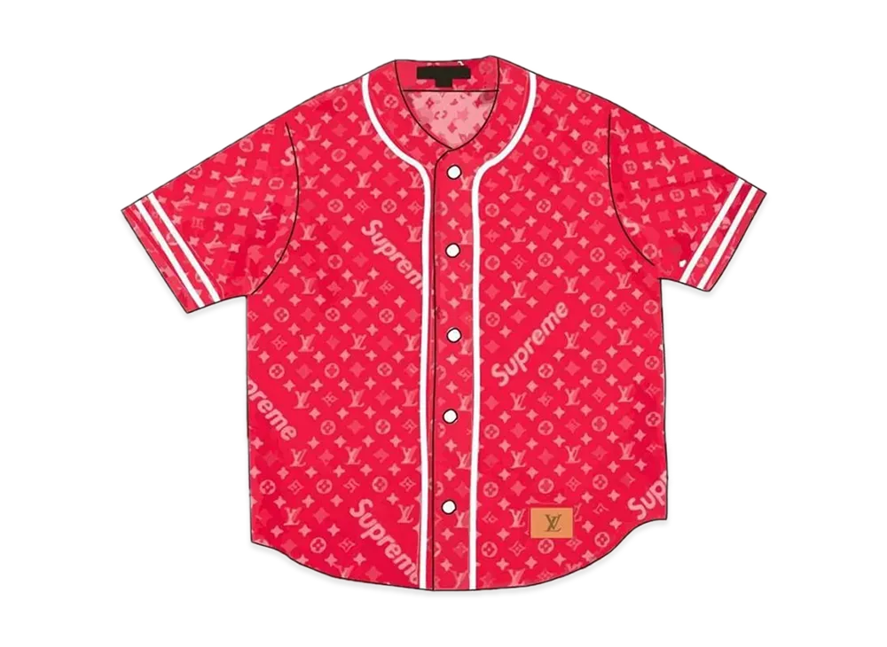 Supreme / Louis Vuitton Jacquard Denim Baseball Jersey "Red"