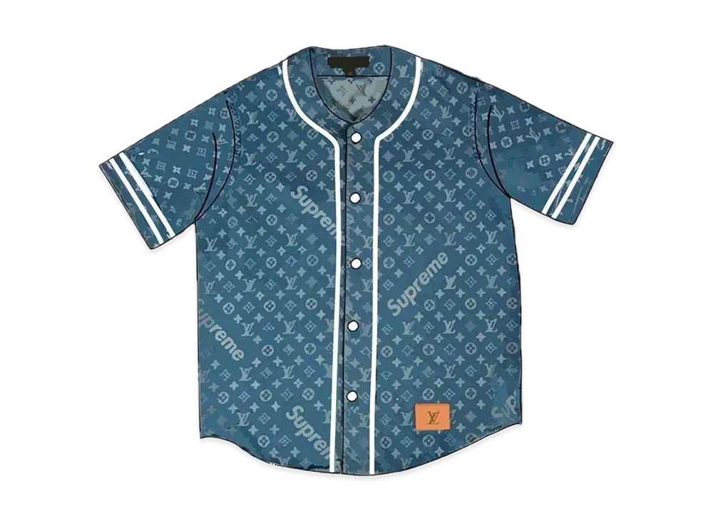 シュプリーム / ルイヴィトン ジャカード デニム ベースボール ジャージー "ブルー"
