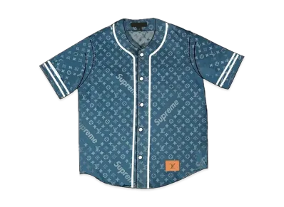 Supreme / Louis Vuitton Jacquard Denim Baseball Jersey "Blue"