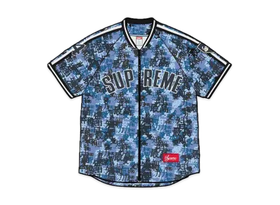 Supreme Kanji Camo Zip Up Baseball Jersey "Blue"