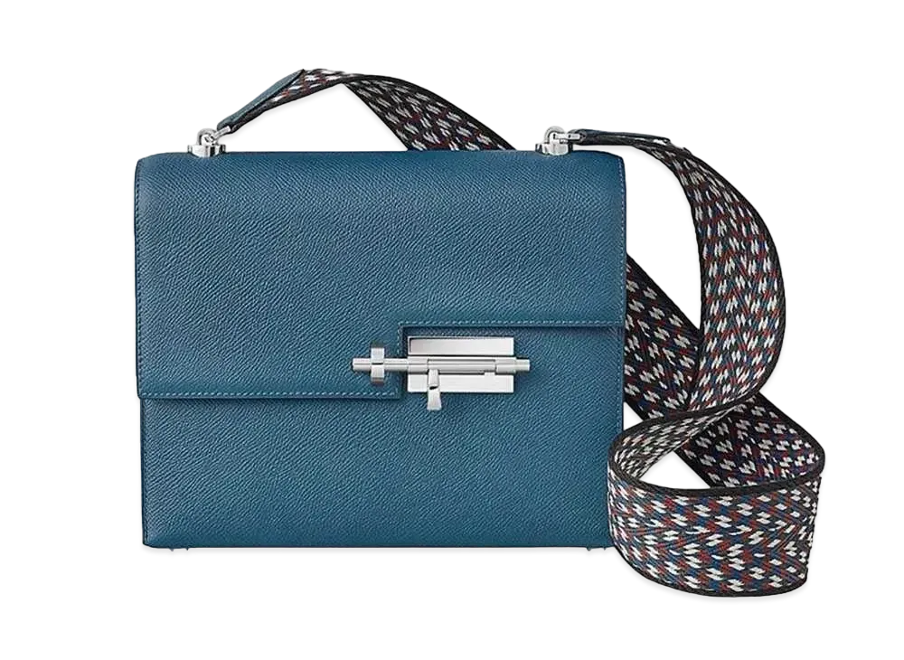 Hermes Verrou 21 Strap Bag "Blue Profond/Black/White"