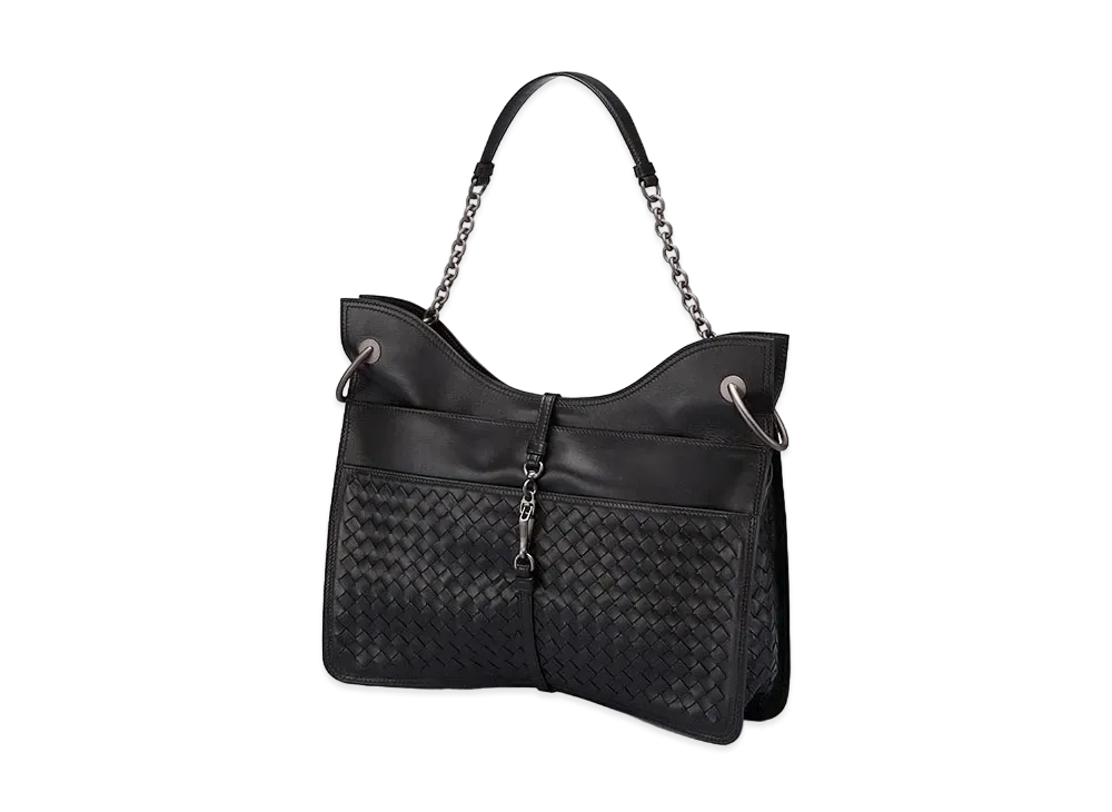 Bottega Veneta Beverly 71/16 Intrecciato leather Chain shoulder Bag "Black"