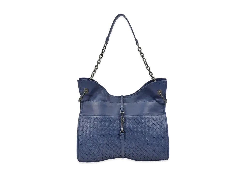 Bottega Veneta Beverly 71/16 Intrecciato leather Chain shoulder Bag "Blue"