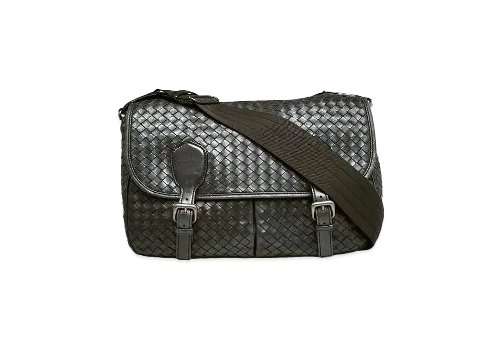 Bottega Veneta Gardena Intrecciato leather Messenger Bag "Black"