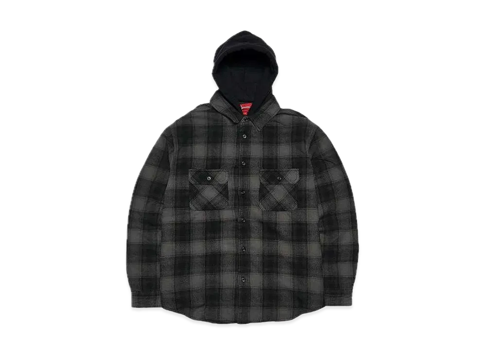Supreme Hooded Flannel Zip Up Shirt "Black"