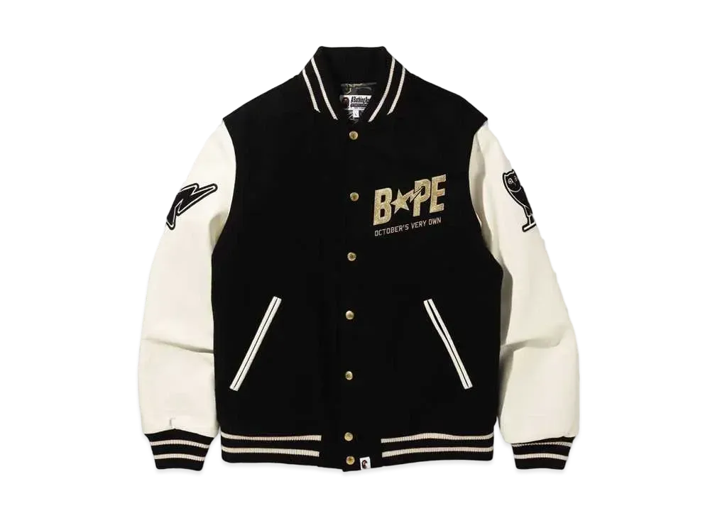 A BATHING APE X OVO VARSITY JACKET "Black"