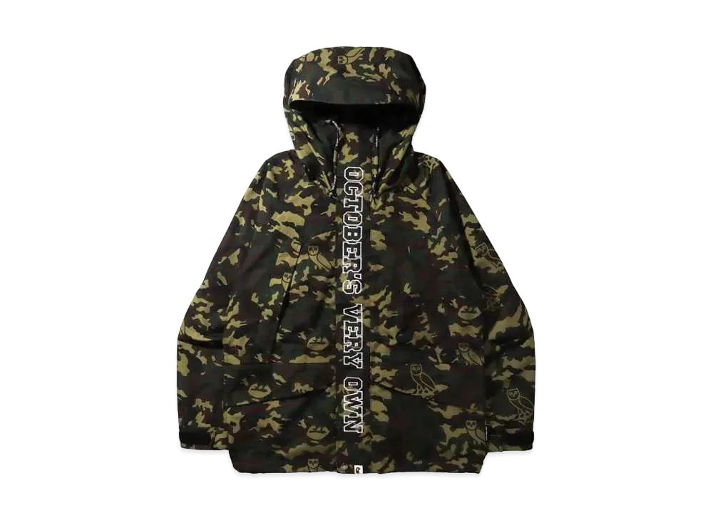 A BATHING APE X OVO WOODLAND CAMO SNOWBOARD JACKET "Green"