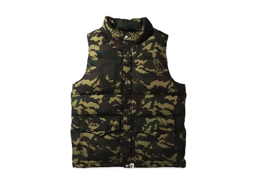 A BATHING APE X OVO WOODLAND CAMO DOWN VEST "Green"