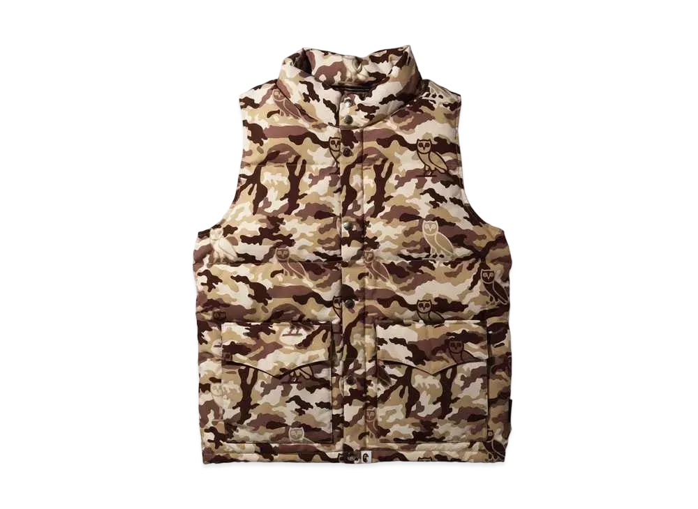 A BATHING APE X OVO WOODLAND CAMO DOWN VEST "Beige"
