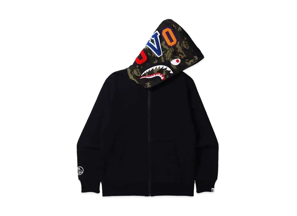 A BATHING APE X OVO WOODLAND CAMO SHARK REVERSIBLE FULL ZIP HOODIE "Black"