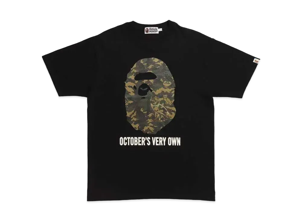 A BATHING APE X OVO WOODLAND CAMO APE HEAD TEE "Black"