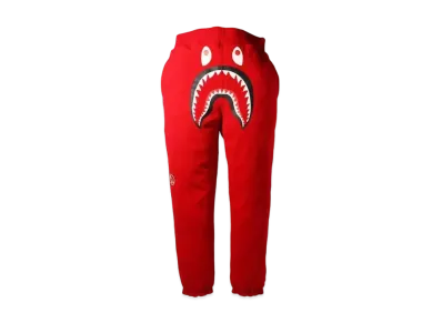 A BATHING APE X OVO WOODLAND CAMO SHARK REVERSIBLE SWEAT PANTS "Red"