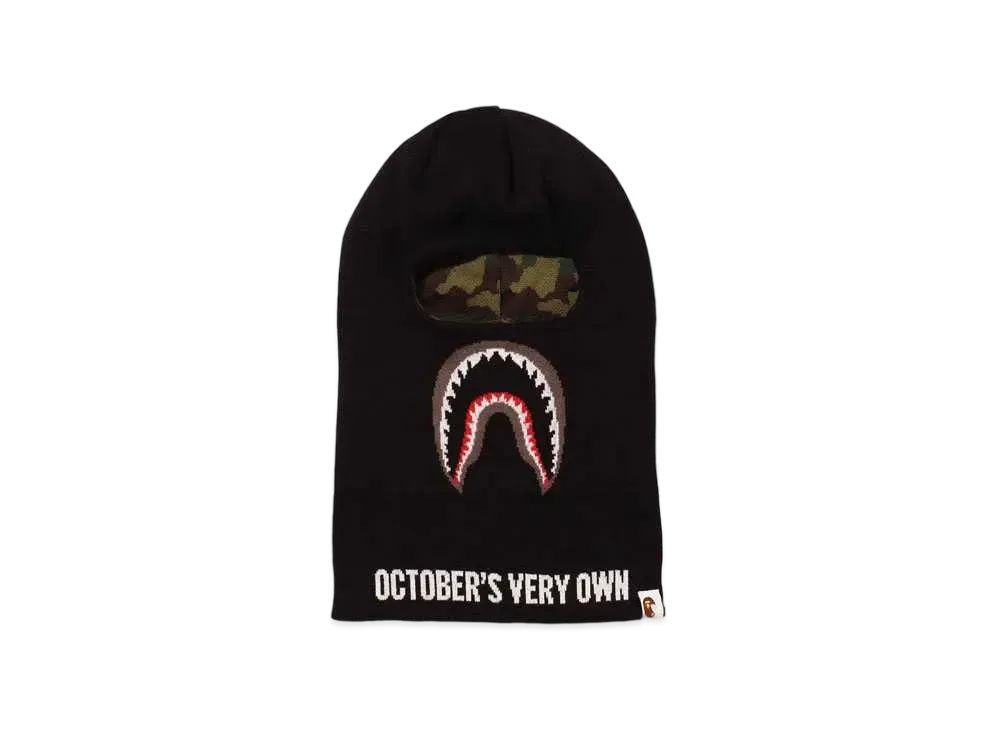 A BATHING APE X OVO WOODLAND CAMO SHARK REVERSIBLE BALACLAVA "Black"