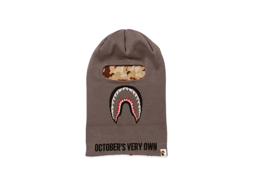 A BATHING APE X OVO WOODLAND CAMO SHARK REVERSIBLE BALACLAVA "Grey"