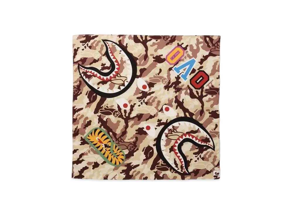 A BATHING APE X OVO WOODLAND CAMO SHARK BANDANA "Beige"