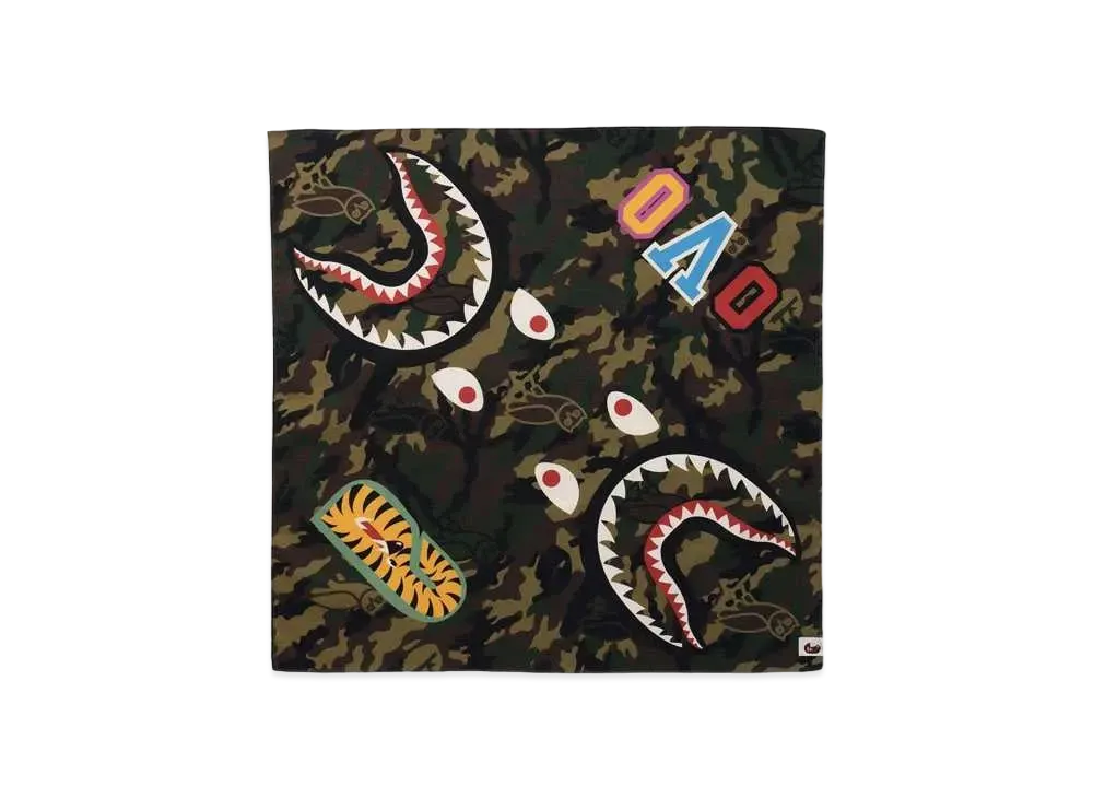 A BATHING APE X OVO WOODLAND CAMO SHARK BANDANA "Green"