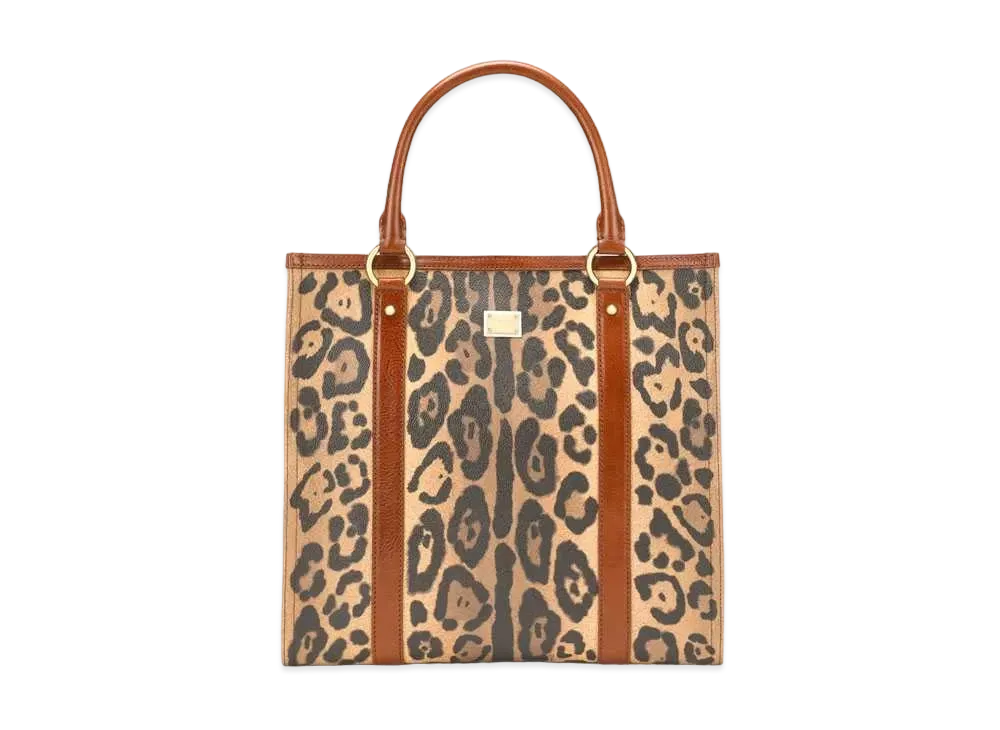 Dolce&Gabbana Shopping Bag Crespo Leopard Printed Logo Plate "Multicolor"