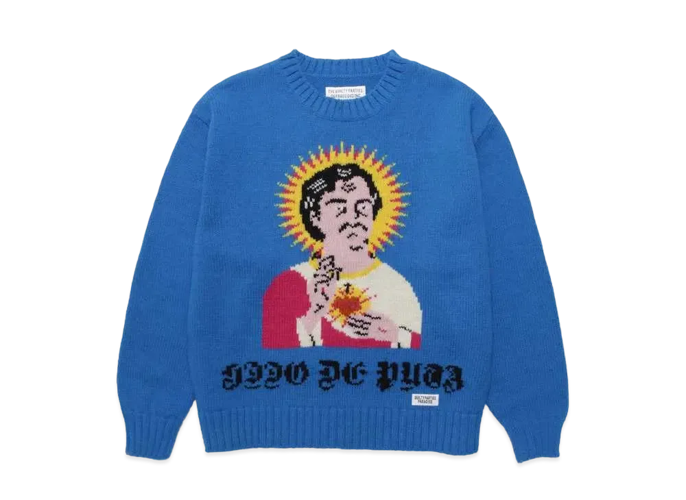 WACKO MARIA KNIT JACQUARD SWEATER "Blue"