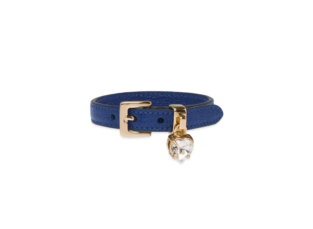 MIU MIU Crystal With Madras Leather Bracelet "Navy"