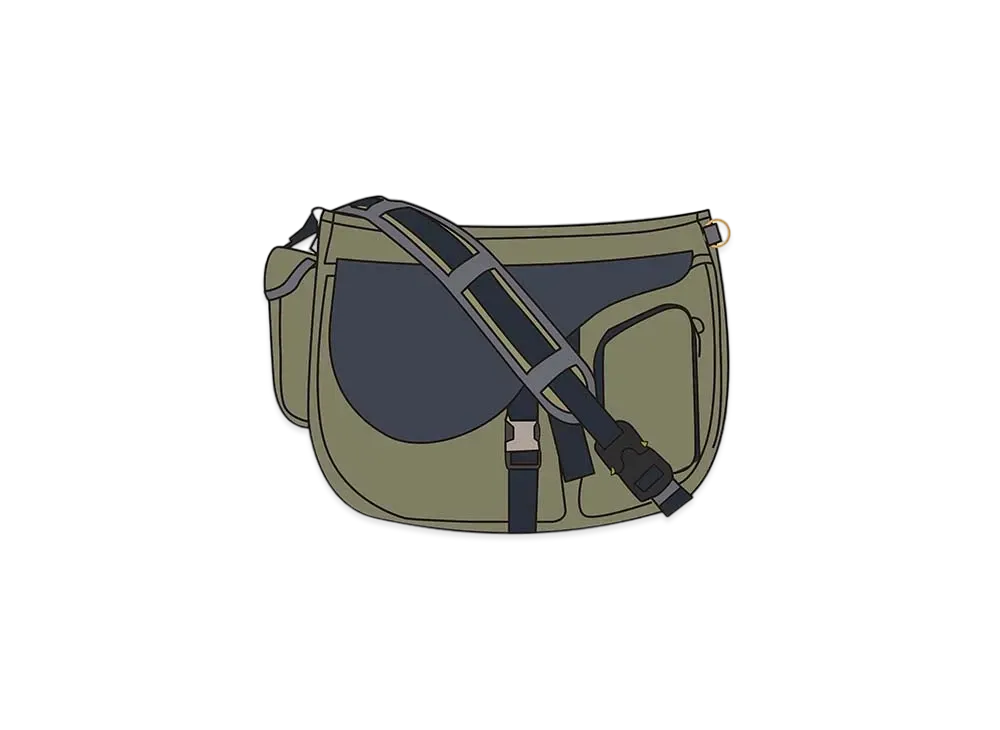 Dior x Sacai Saddle SoftBag Technical Fabric & Grained Calafskin "Khaki"