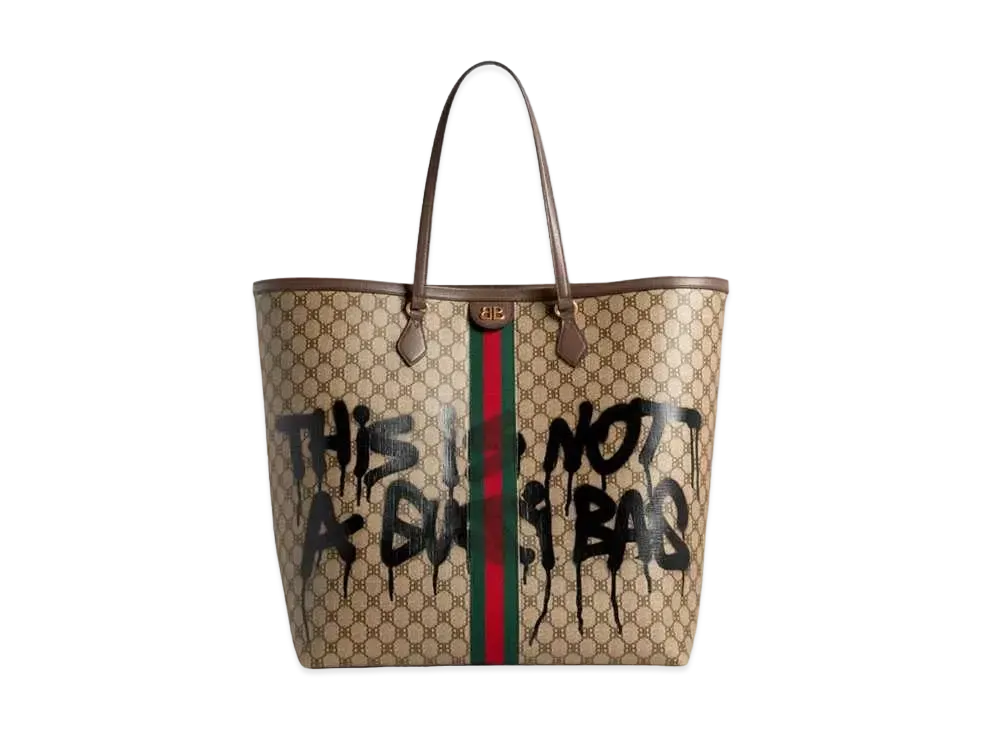 GUCCI x BALENCIAGA The Hacker Graffiti Large Tote Bag Coating Canvas "Beige"