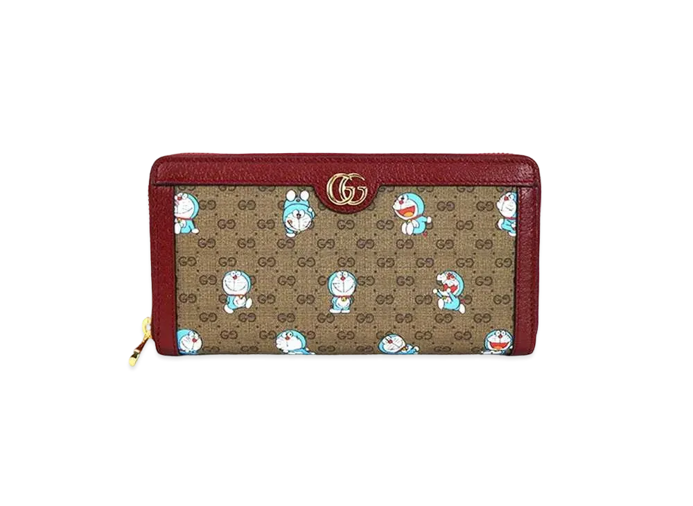 GUCCI x Doraemon GG Supreme Canvas Zip Around Wallet "Beige/Ebony/Cherry Red"