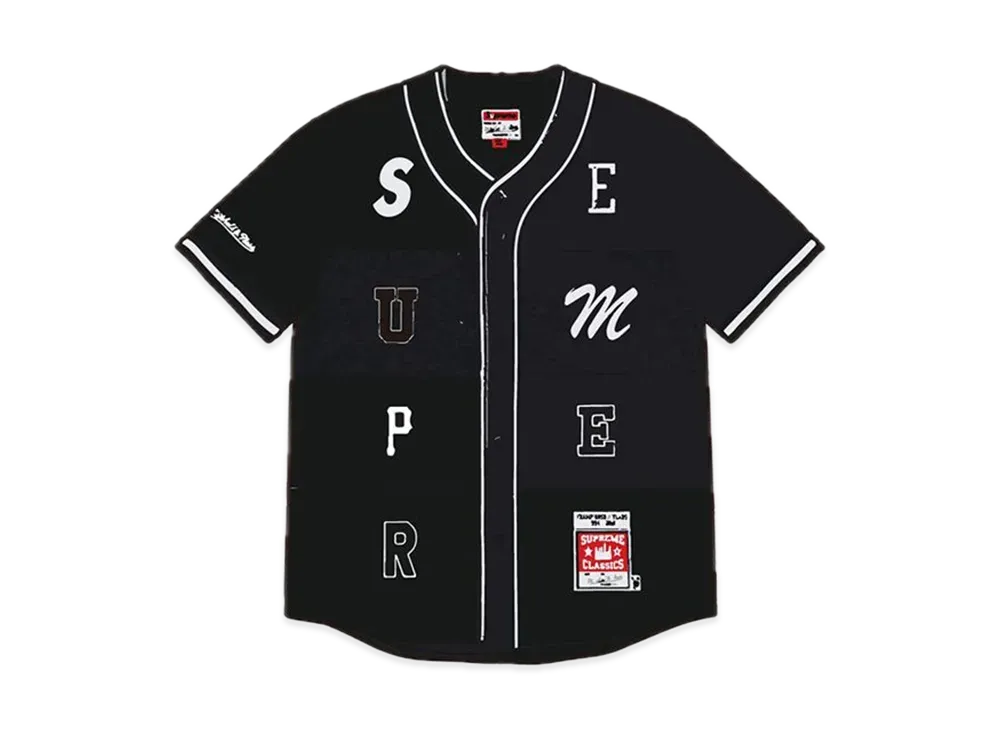 シュプリーム /ミッチェル & ネス パッチワーク ベースボール ジャージー "ブラック"