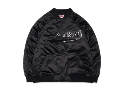 Supreme Mitchell & Ness Sequin Logo Varsity Jacket "Black"