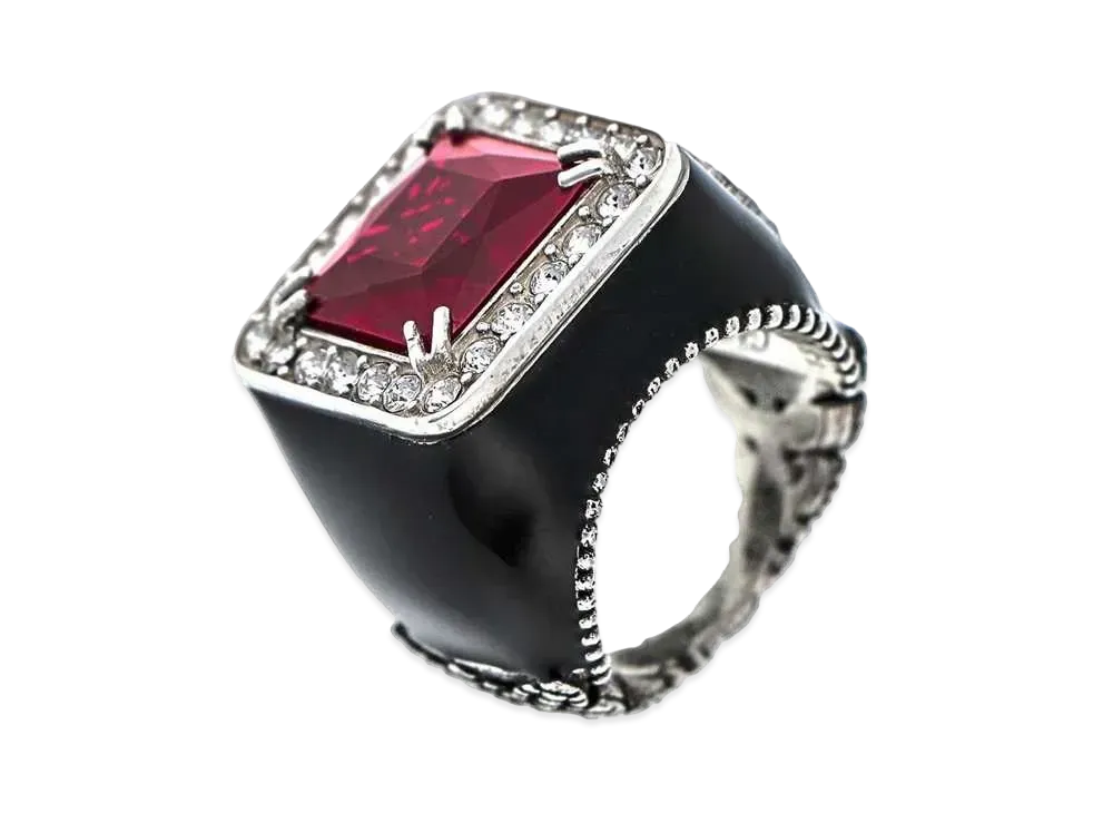 GUCCI Red Stone Ring With GG Logo