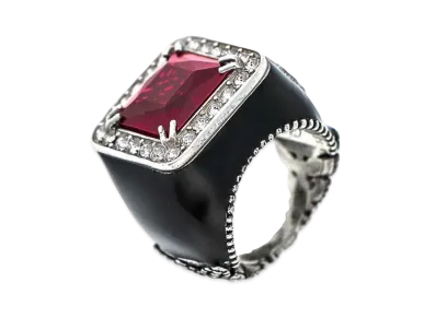 GUCCI Red Stone Ring With GG Logo