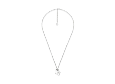 Dior Pendant Necklace Dior Oblique "Silver-Finish Brass and White Crystals"